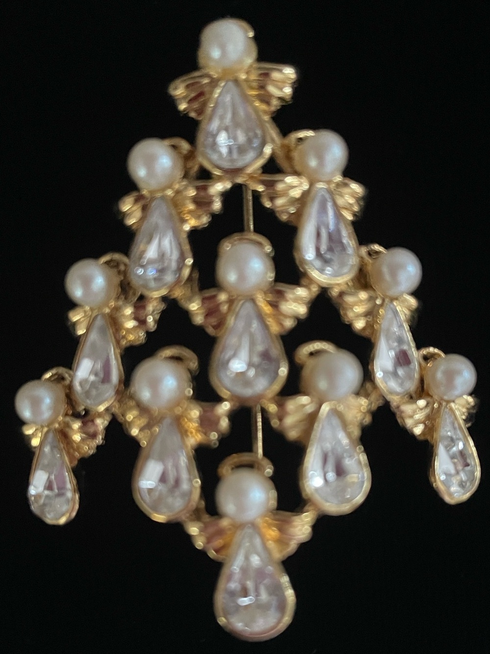 Vintage NR (Nina Ricci) For Avon Tiered Christmas Tree Rhinestone & Pearl Broach